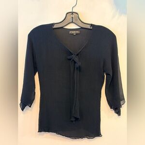 PORTS 1961 Silk Double Layer Tie-Neck Crinkle Blouse - Black